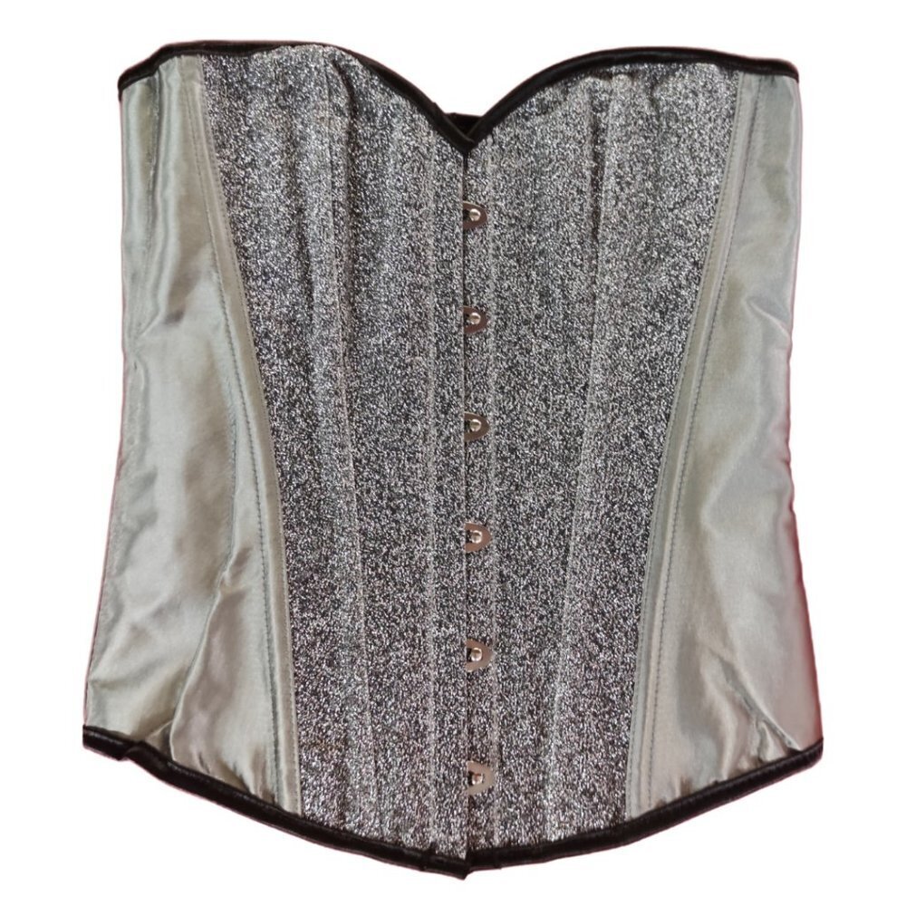 ๐ NWT Silver Sparkle Overbust Corset and Thong Set - Picture 1 of 10